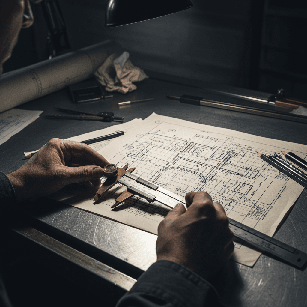 Engineering blueprints and technical specifications under review